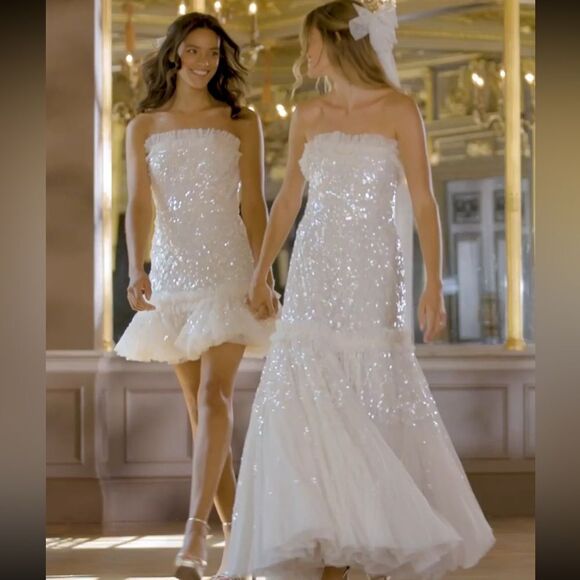 NWT Needle & Thread Regal Rose Gloss Strapless Micro Mini Dress Champagne Size14 - Picture 14 of 14